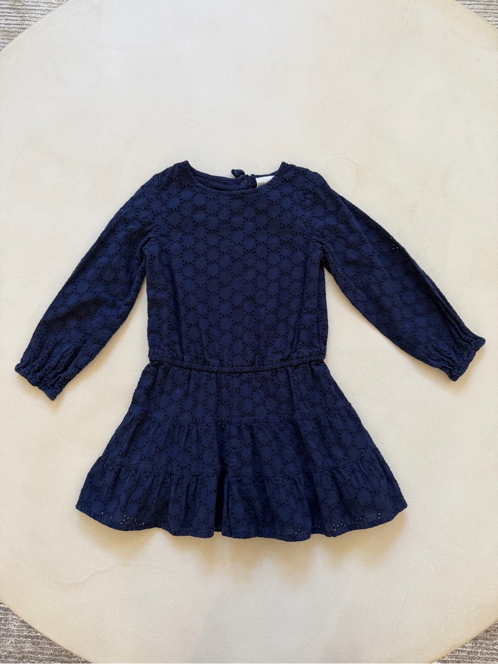 Cotton on KIDS Navy Eyelet Tiered Long-Sleeve Romper